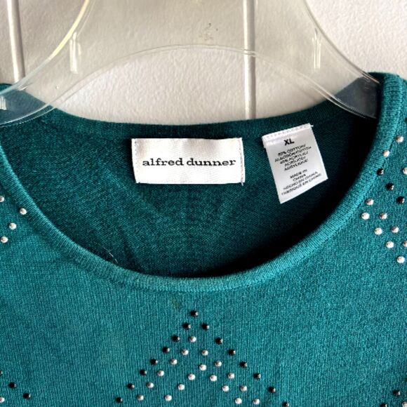 Alfred Dunner Woman's XL Silver/Blk Embellished Sweater Knit Festive Top #W - Picture 4 of 6